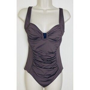 Calvin Klein Women’s Ruched Front One Piece Swimsuit Size 8 Grey Brown